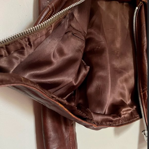 Iconic 70s Brown Leather Bomber Jacket - Picture 5 of 12